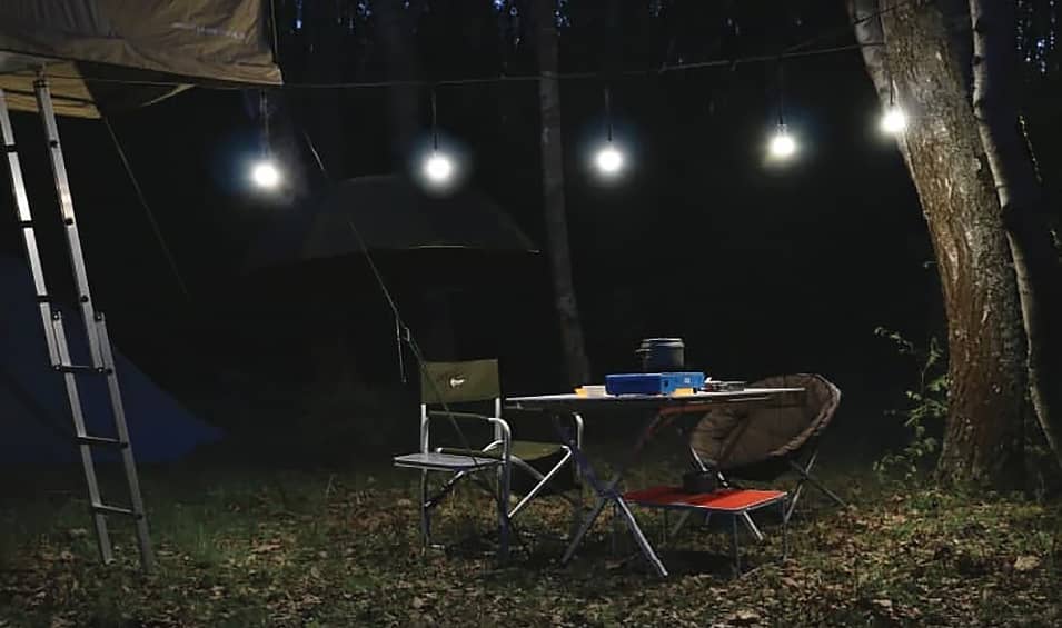 Пример системы освещения Unibelt camping на кемпинге с 3-мя лампами